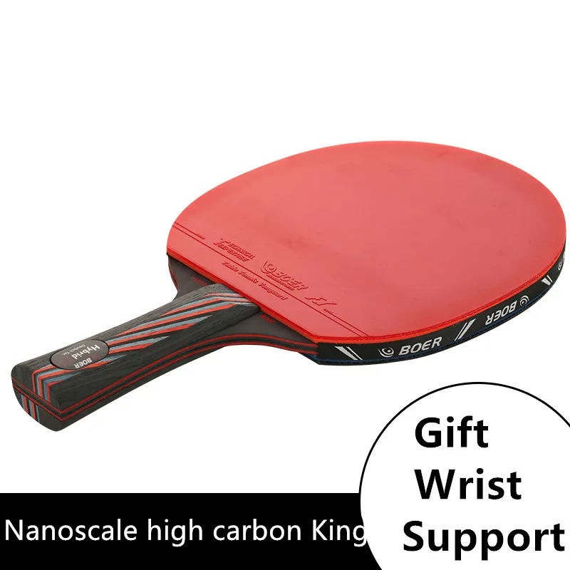 Carbon Fiber Table Tennis Racket Ping Pong Paddle Bat Long Short Handle & Bag 