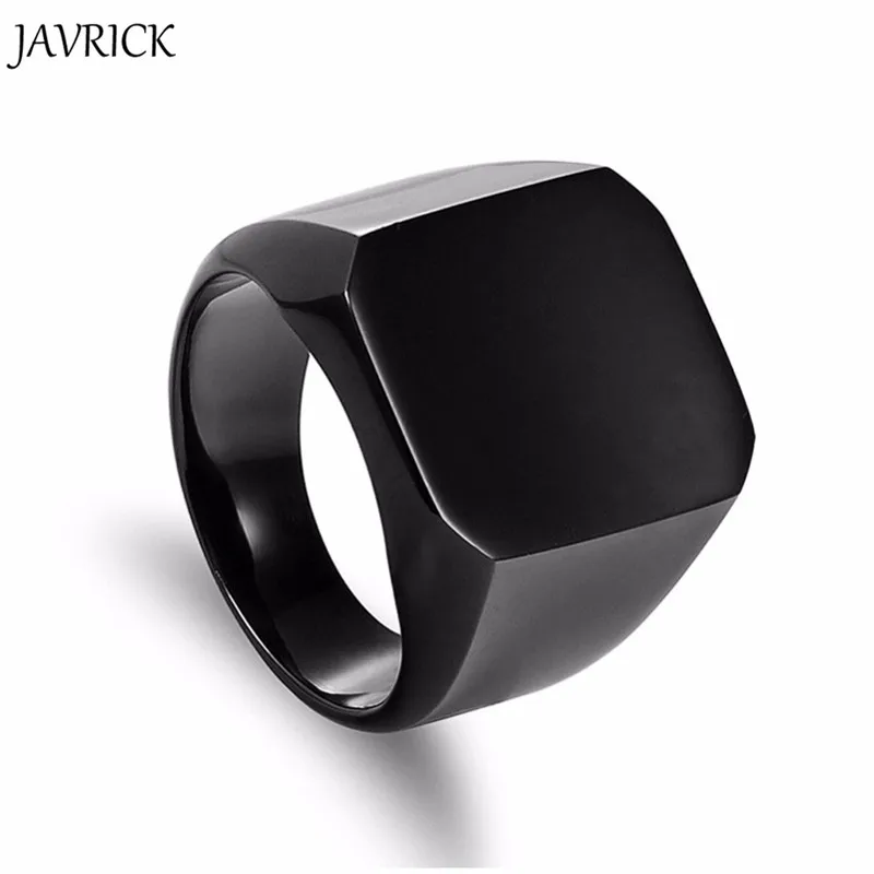 Fashion Rings Square Big Width Signet Rings 24K Titanium Steel man Finger Silver Black Gold Men Ring Jewelry anel New