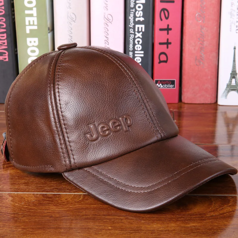 

2018 New Genuine Leather Hat Male Cowhide Autumn Winter Casual Cap Adult Thermal Middle Age Baseball Cap Hat for Man B-7251