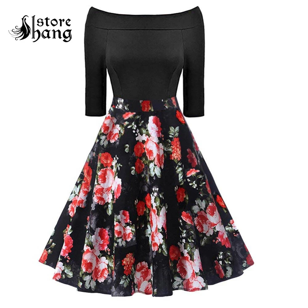 Shusuen Women American Flag Printed Swing Dresses Vintage Tea Dress Star Striped Midi Floral Skirt