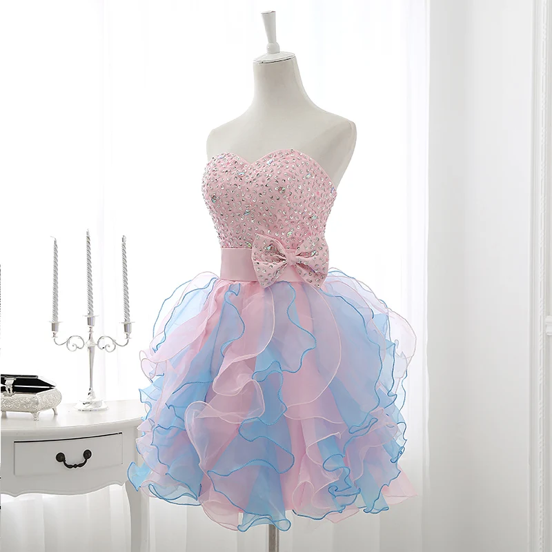 Colorful Sequin Organza Short Prom Dress