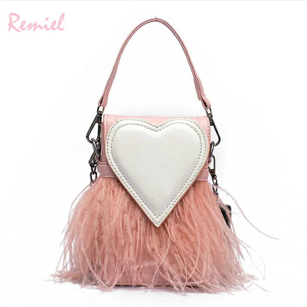 Billig Süße Dame Mini Tote tasche 2018 Neue Mode Qualität PU Leder frauen Designer Handtasche Party Feder Kette Schulter Messenger tasche