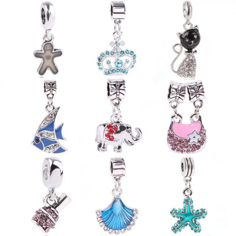 

dodocharms Silver Color Bead Charm Cat Fish Elephant Starfish CZ Crystal Lucky Pendant Beads For Original Pandora Bracelets DIY
