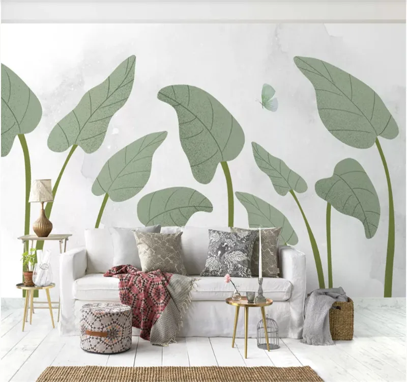 Custom 3d wallpaper Hand painted tropical plants fresh Nordic living room bedroom wall - high-grade waterproof material Custom 3d wallpaper Hand painted tropical plants fresh Nordic living room bedroom wall - high-grade waterproof material