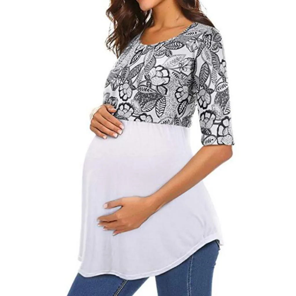 Модные блузки для беременных женщин с принтом для грудного вскармливания; комплект из двух предметов; Повседневная рубашка для беременных женщин; рубашки для беременных