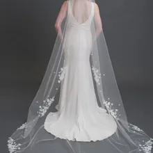 Дешевые Свадебные вуали аппликация один слой 2,5 м Часовня длинная Robe De Mariee Purfle Свадебные аксессуары свадебная фата обертывания