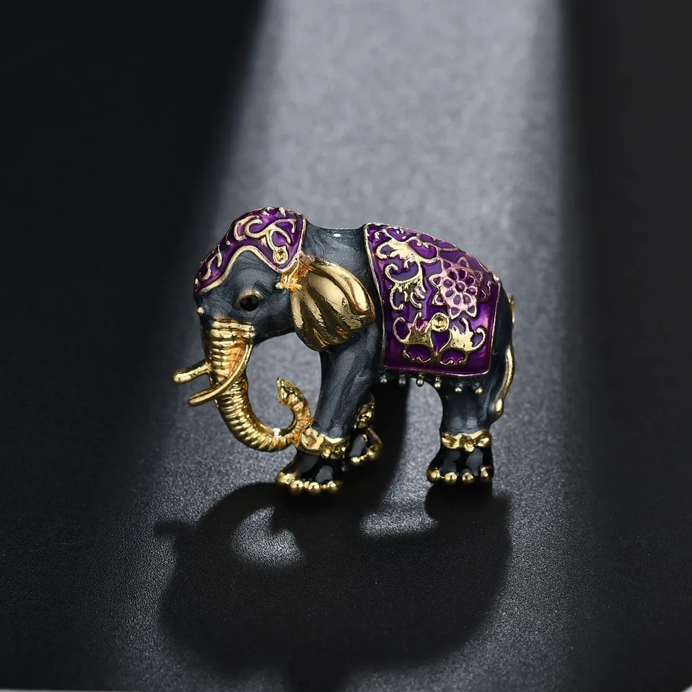 Эмалированные броши-слоны Terreau Kathy, ювелирные изделия золотого цвета, женская одежда, аксессуары для шарфов, брошь в виде животного со стразами - Окраска металла: purple