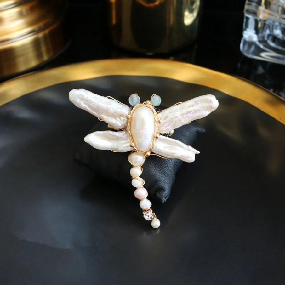 freshwater pearl white dragonfly brooch FPPJ wholesale beads nature