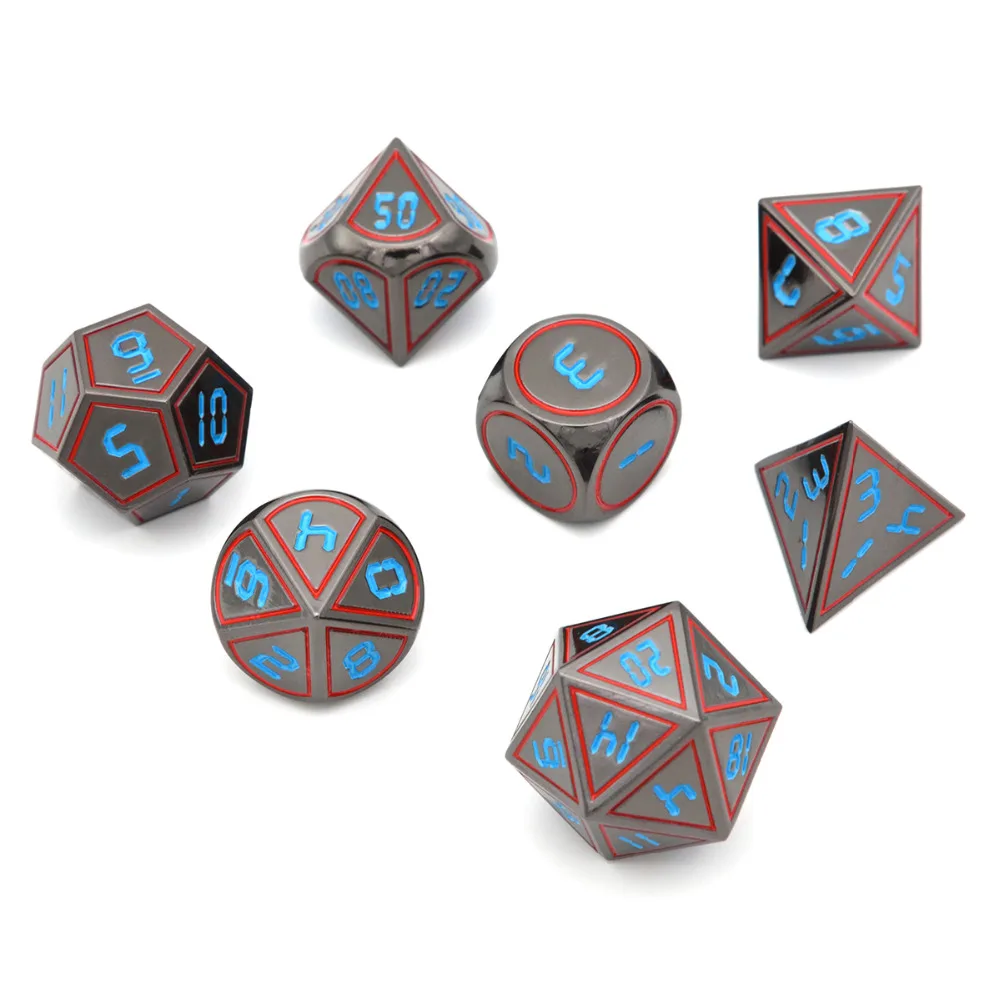 Polyhedral Metal Dice with Black Drawstring Pouch D4 D6 D8 D10 D% D12 D20 for Dungeons and Dragons RPG Dice Games