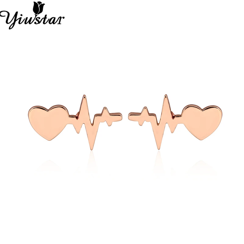 Yiustar Нержавеющая сталь двойной сердцебиение кардиограмма для женщин браслеты для девочек сердце любовь Pulseras подарки для медсестры сладкие ювелирные изделия - Окраска металла: ged114r