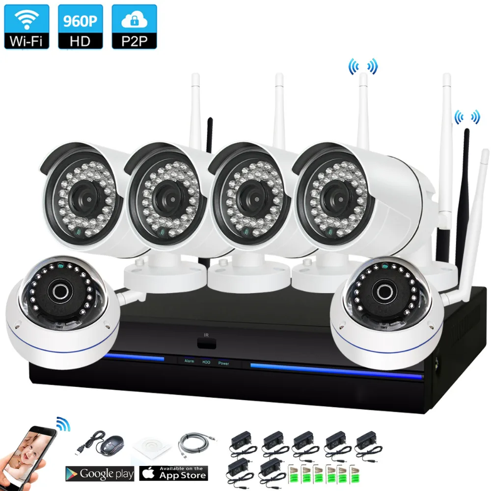 Plug and Play 6CH 1080 P HD Беспроводной NVR Kit P2P 960 внутренний наружный IR Ночное Видение