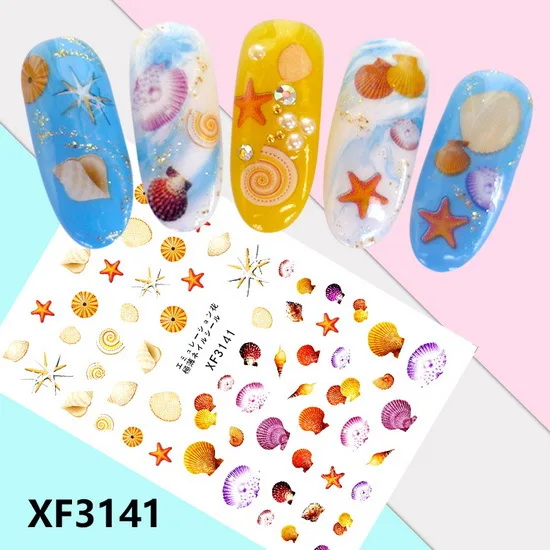

Top Sale Nail Art Deep Sea Fish Beach Shell Sea Star High-Precision Printing Back Glue Decals Self-Adhesive Beauty Nail Stickers