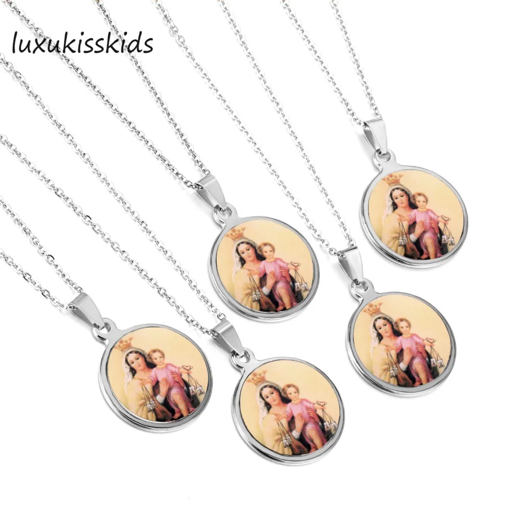 

LUXUKISSKIDS 5pcs/lot Stainless Steel Necklace Pendant Blessed Virgin Mary Necklaces Pendants-106101S