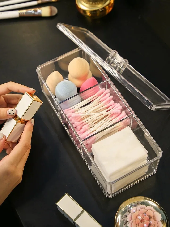 Makeup Cotton Organizer Acrylic Storage Box for Cotton Swab and Beauty Egg Cosmtic Plastic Makeup Storage