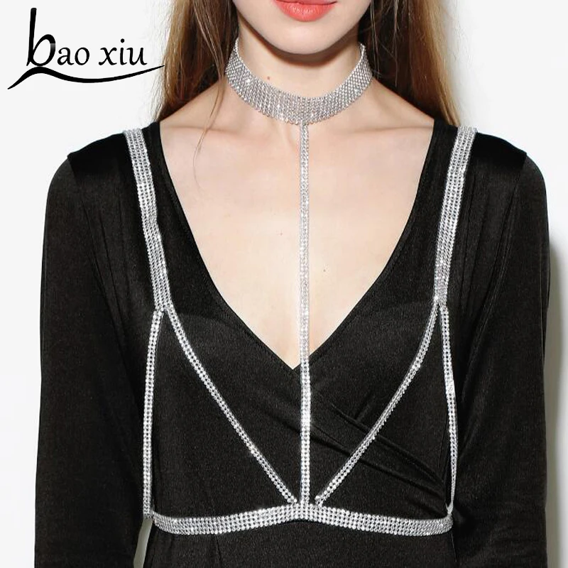 

bohemian fashion jewelry crystal rhinestone choker sexy necklace bracelets gold chain collar necklace for women accessories