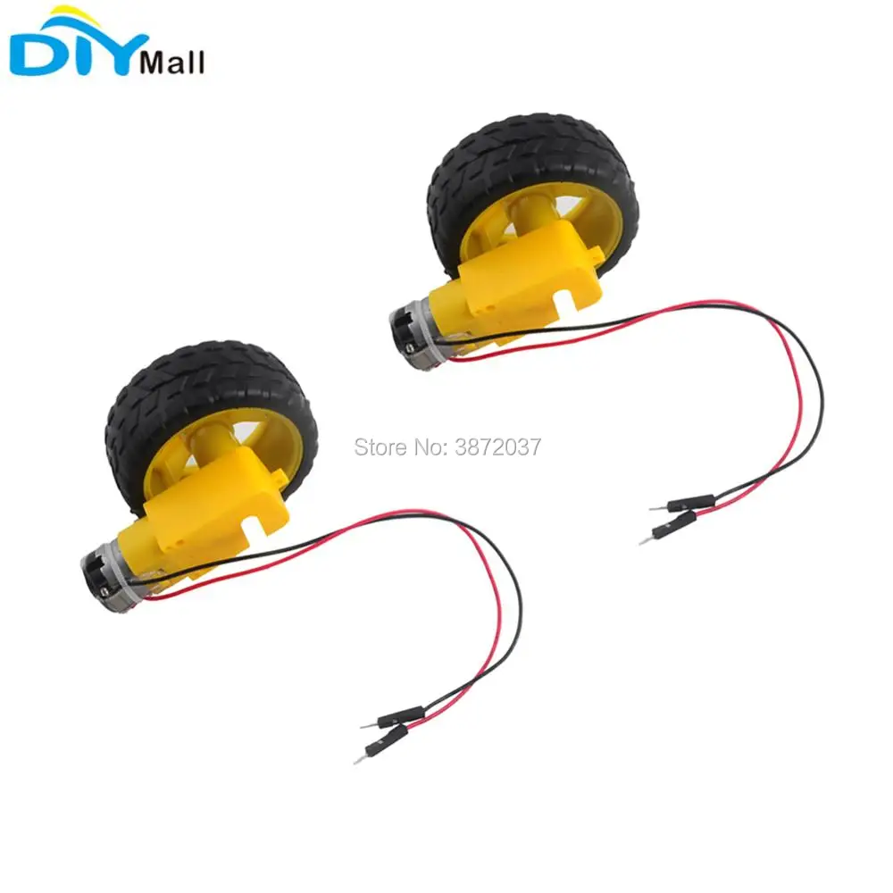 

2pcs/lot TT Gearbox Motor 200RPM DC 3-6V+Tire Wheel 1:48 Male Connector for Arduino Smart Car Robot