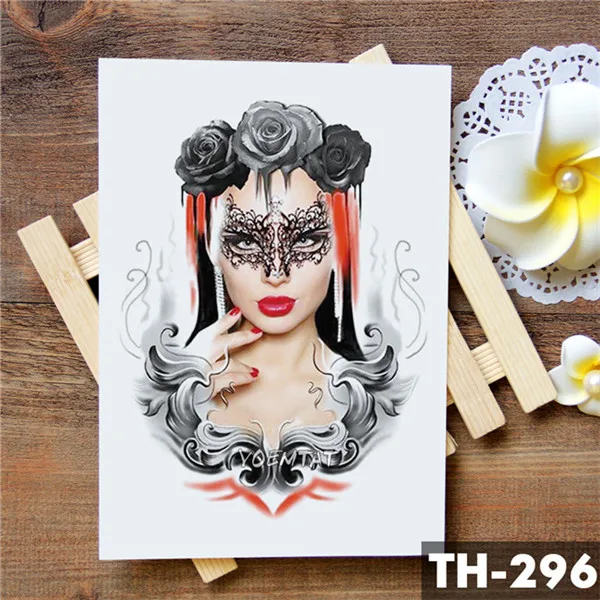 Кружевная перьевая маска для девочек, временная татуировка, наклейка с розовым черепом, печаль и красивая, водостойкая татуировка, искусство, поддельные татуировки для женщин - Цвет: 09-TH-296