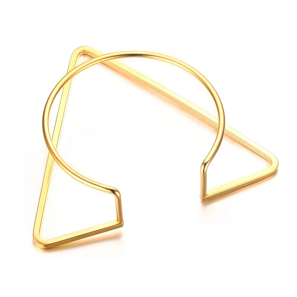 

SEASHA Chic Special Design Stainless Steel Metal Golden Plated Triangle & Round Geometric Cuff Bangle