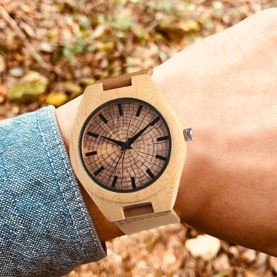 Natural Wood Watch for Men Unique Growth Ring Dial Retro Crafts Quartz Analog Hours Clock Male Genuine Leather Relogio Masculino (26)