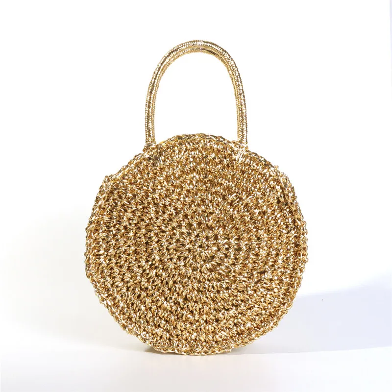 

New Round woven Straw Beach Bag Vintage Handmade Woven Shoulder Bag circle Rattan bags Bohemian Summer Vacation Casual Bags