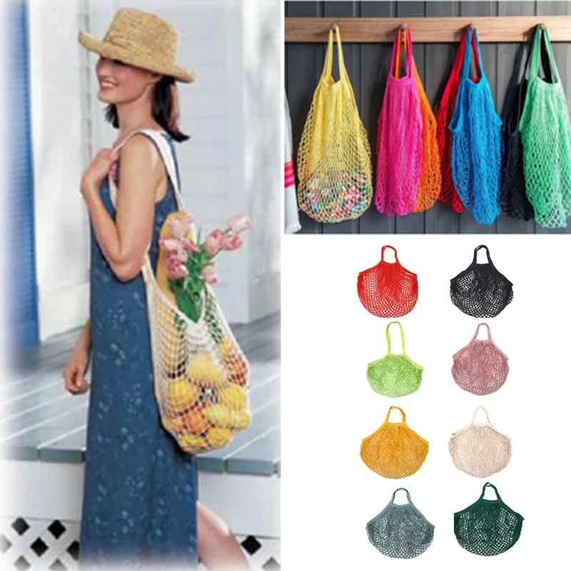 

1Pc 50*35*0.5cm Multicolor Cotton Reusable Shoping Bag Grocery Produce Bags Mesh Ecology Market String Net Tote Bag Hanging Bag