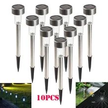 hot 10 pcs Outdoor Stainless Steel LED Solar Landscape Path Lights Garden Light Yard Lamp