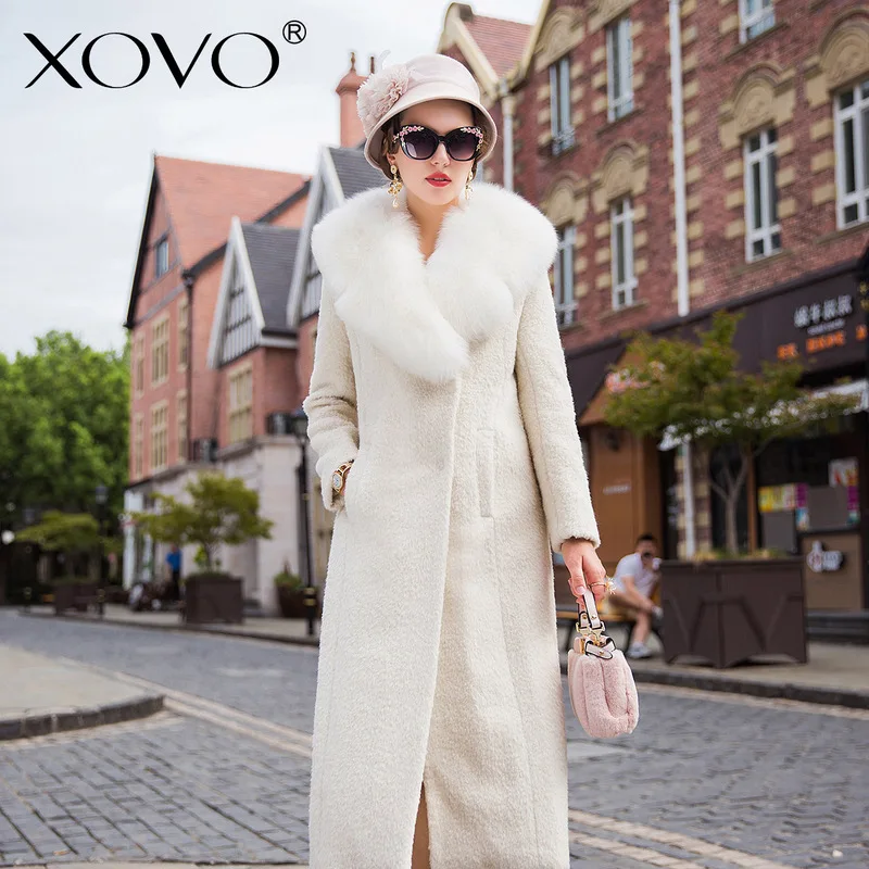 Wool coat's women fox fur collar good qulity Woolen coat winter outerwear women long section overcoat new clothing New Arrival