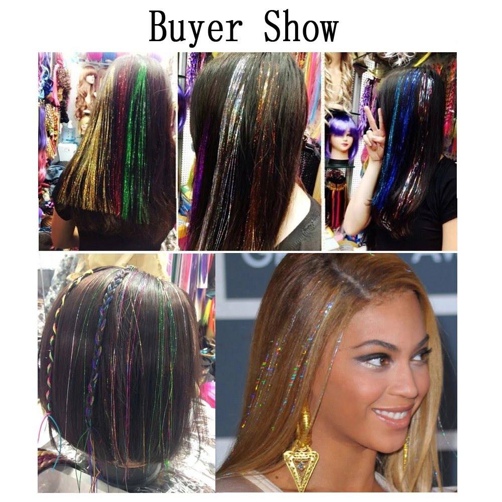150Strands/pcs Holographic Sparkle Hair Tinsel Strands Glitter Extensions Highlight Party Bling 37inch Long 50pcs/lot 150Strands/pcs Holographic Sparkle Hair Tinsel Strands Glitter Extensions Highlight Party Bling 37inch Long 50pcs/lot