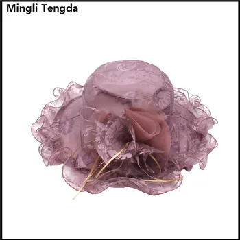 

Mingli Tengda New Ivory/Gray Wedding Hats Women Elegant Flowers Bridal Hats Accessories Chapeau Femme Mariage Summer Visor Hat