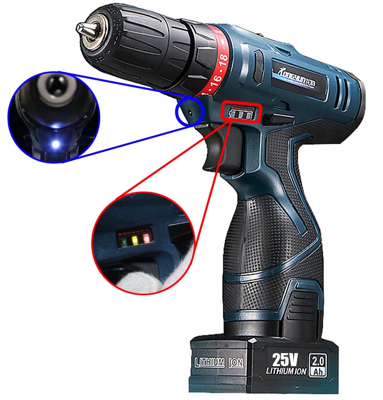 LONGYUN 25 в электрическая дрель мобильный Электроинструмент электрическая отвертка литиевая батарея беспроводная ударная дрель