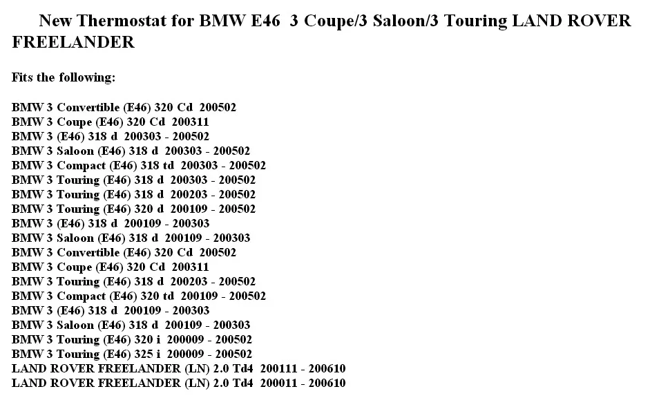 Термостат для BMW E46 3 купе/3 салон/3 touring Land Rover Freelander OEM#11532247019,70809199, TI2585