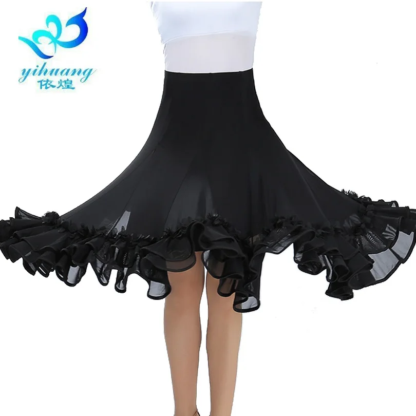 Костюмы для бальных танцев юбка Танго современный стандарт представление вальс Сальса Румба обучение половина платье эластичный пояс#2537-1 - Цвет: Black