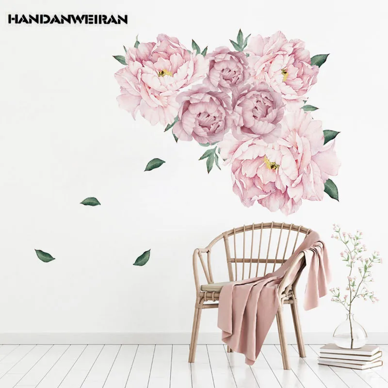 

1PC Peony Pink Rose Flowers Wall Sticker DIY Nursery Decals For Kids Room Home Decor Gift PVC High Quality Wall Stickers 40*60CM