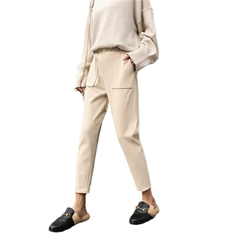 

Women Pants Korean Casual Pencil Pants 2019 New Spring Autumn High Waist Slim Black Beige Plus Size Pants Feminina S-2XL LD846