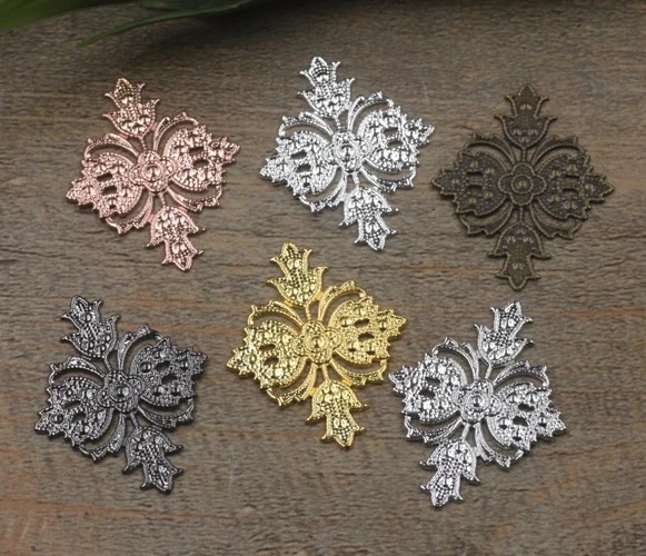 

23*30mm antique bronze silver rose gold gun black Copper filigree flower charms and pendants jewelry making findings 100pcs