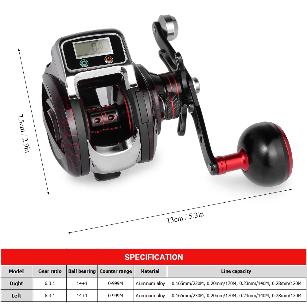 14+ 1 BB шарикоподшипник 6,3: 1 Рыболовная катушка для наживки цифровой светодиодный дисплей катушка для наживки рыболовная леска счетчик Рыболовная катушка