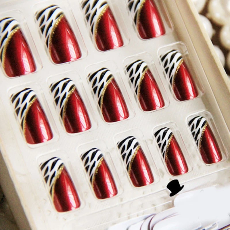 Сексуальное Красное вино средние накладные ногти женские сексуальные леопардовые узоры искусственные ногти DIY Маникюрный Инструмент легко использовать с клеем, стикер Z328