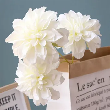 

Fake Dahlia (3 heads/piece) Simulated Dahlias Large Flower Head for Wedding Home Showcase Decorative Artificial Flowers