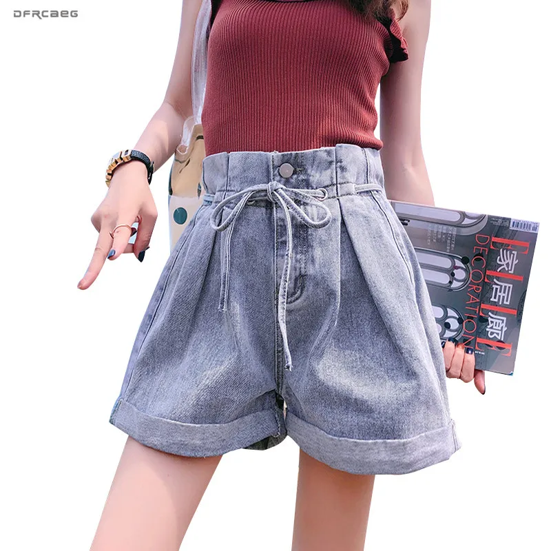

High Waist Vintage Jean Wide Leg Shorts Summer 2019 Fashion Blue Streetwear Loose Ladies Retro Mini Denim Shorts Femme