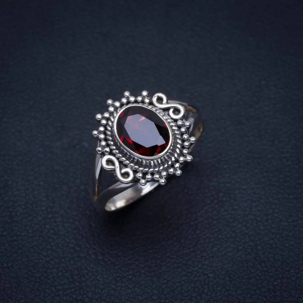 

Natural Garnet Handmade Unique 925 Sterling Silver Ring 6.5 A4195
