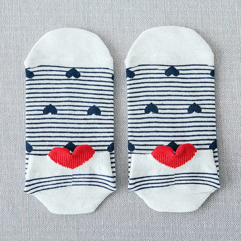 Милые женские хлопковые носки на каблуке, стереоскопические короткие носки с принтом сердца, удобные повседневные дышащие уличные носки для женщин - Цвет: WStripe