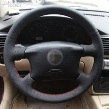Luminoso cubierta del volante de cuero cosido a mano negro de trigo para volkswagen passat b5 vw passat b5 vw golf 4