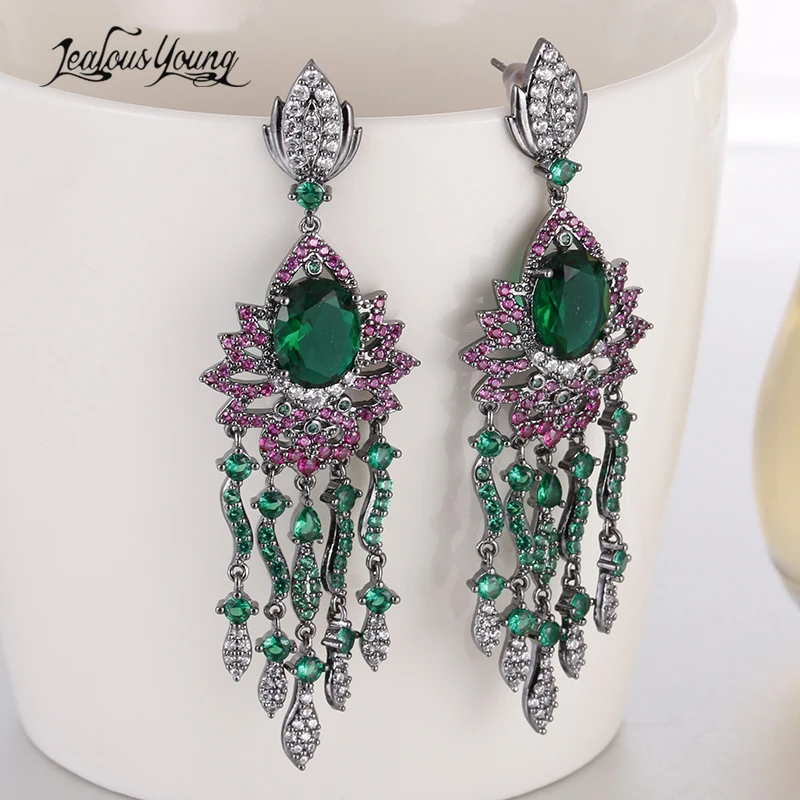 

Ethnic Women Tassel Drop Earrings AAA Cubic Zircon Long Folwer Earings For Party Dangle Earrings Brincos AE551