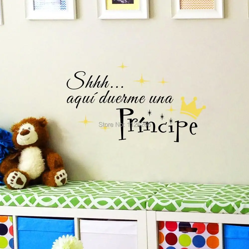 

Spanish Quote Baby Room Sticker Vinyl Wall Design Shhh aqui duerme una Princesa with Crown Art Decor Decals