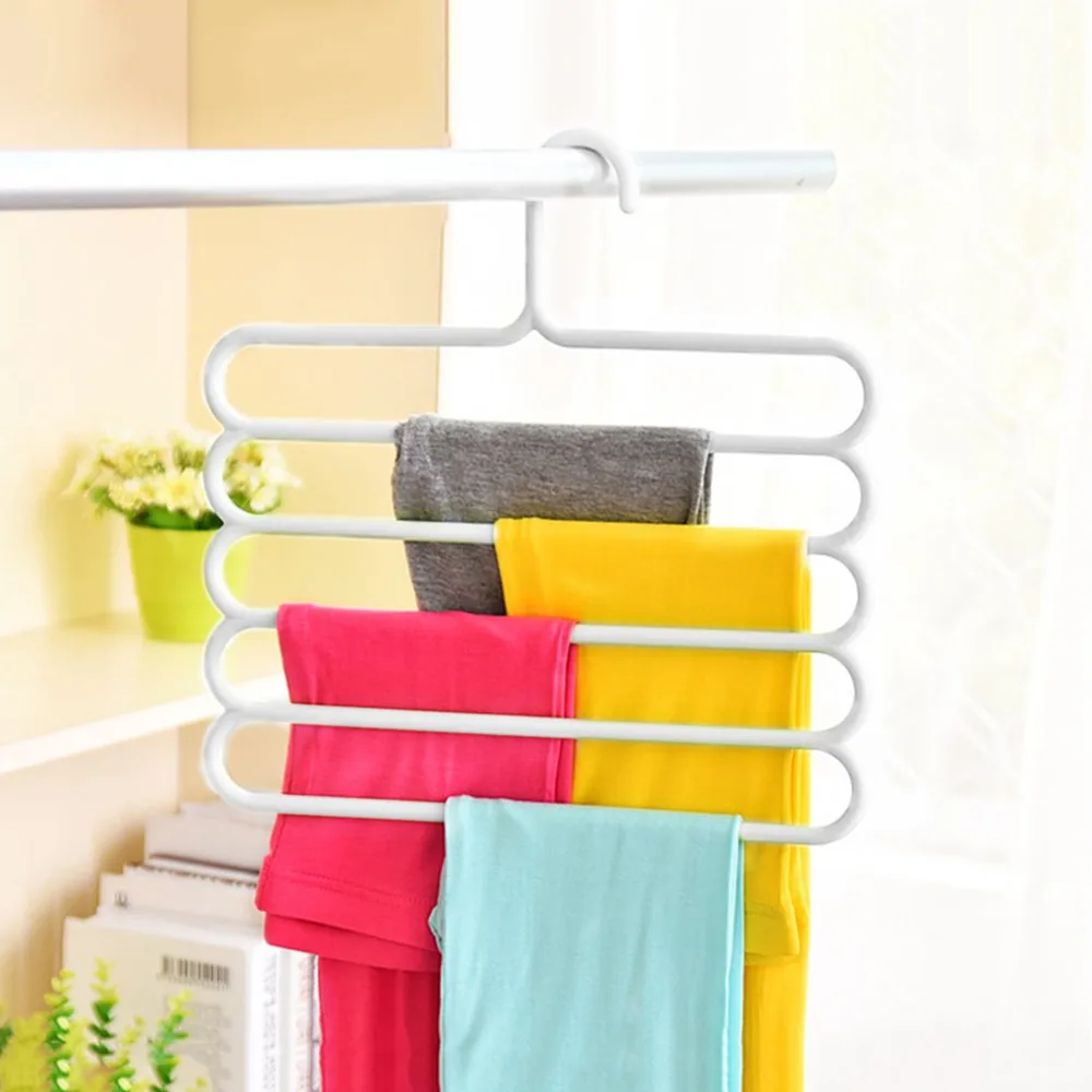 

2018 Anti-slip Magic Stainless Steel Trousers Hanger Multifunction Pants Closet Belt Holder Rack S-type 5 Layers Saving Space