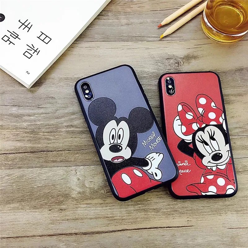 Shell+Membrane Suit New Cartoon Mickey Minnie Hat Boys and Girls For iphone 6/6s/7/8 PLUS Phone Cover For iphone X Case Coque