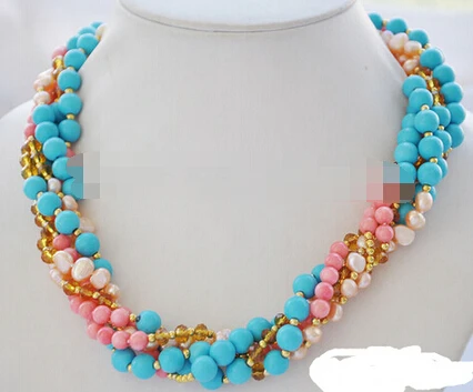 

Free shipping >>@ 826 5row 18" blue Turquoise pink coral pink pearl Citrine NECKLACE