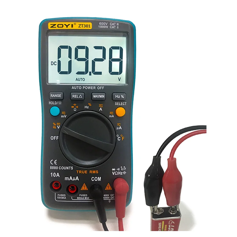 

ZOYI ZT301 Electric Handheld Digital Meter Multimeter 8000 Counts Auto Range Temperature Measurement Digital Multimeter BZ