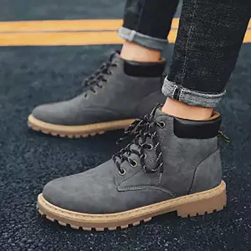 Boots Men Leather Sneakers Boots Fashion Winter Snow Warm Boots Men Lace Up Breathable Footwear Men Casual Shoes - Color: as pic