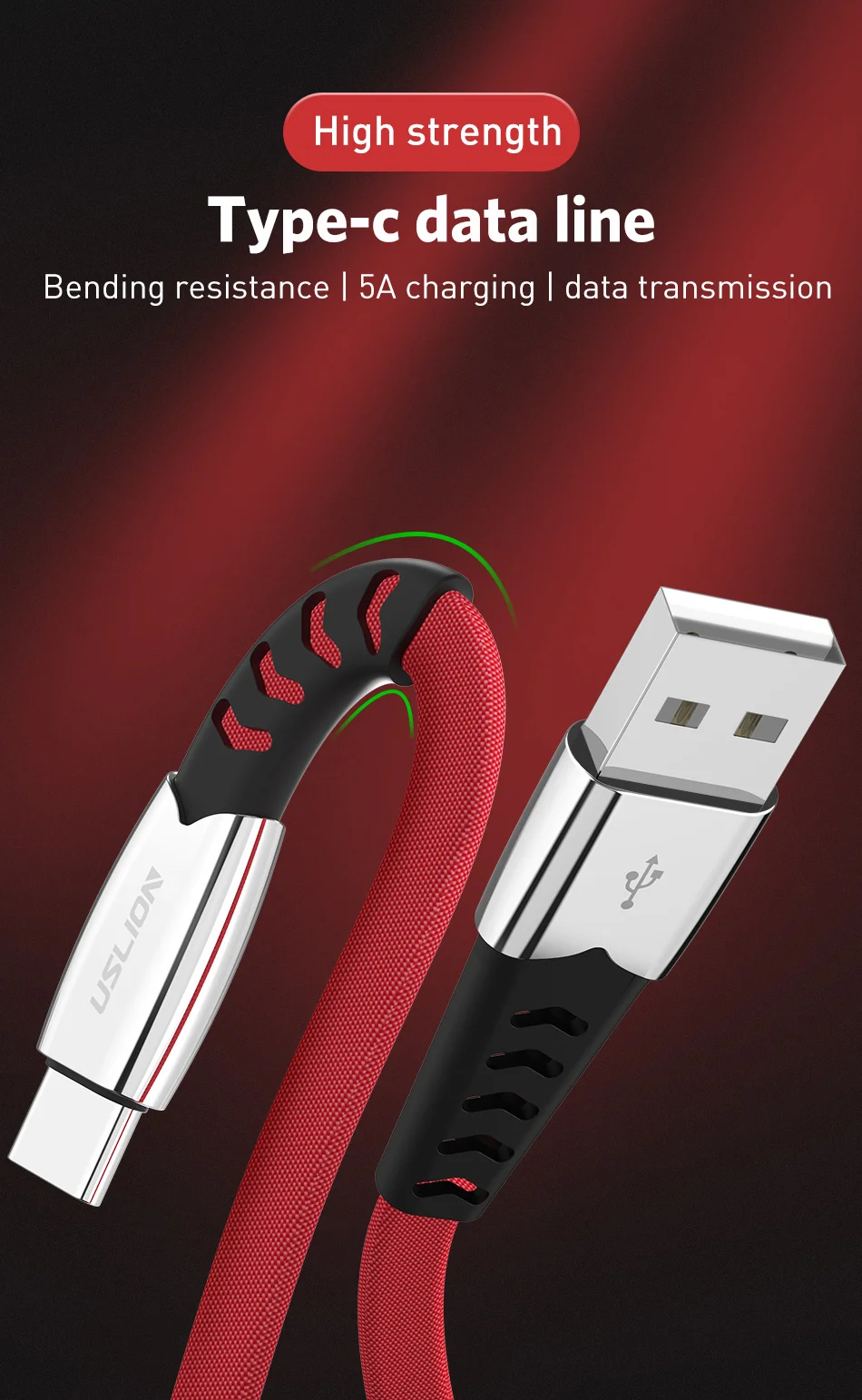 USLION USB кабель типа C из сплава USB C кабель типа C для huawei P20 Lite Pro 2A usb кабель для зарядки samsung galaxy s9 s8 plus